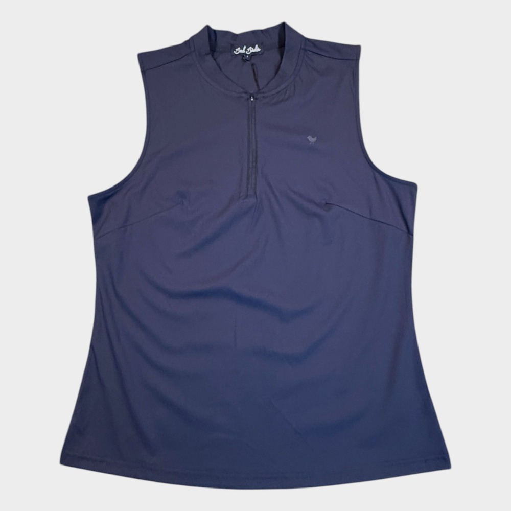 Bad Birdie Blade Collar Sleeveless Polo Womens L Navy Golf Activewear NWT